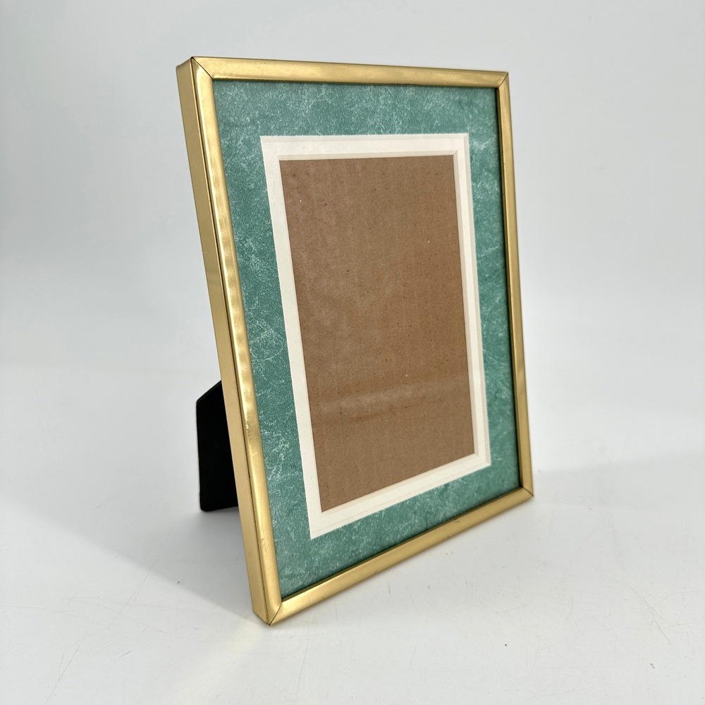 Burnes of Boston Gold Tone Picture Frame Teal Marbled Mat Tabletop‎ Portrait 4x6